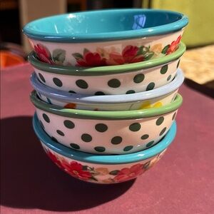 The Pioneer Woman Polka Dot and Floral Ceramic Prep Bowls Set of 5